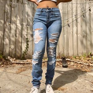 Pacsun Mid Rise Medium Wash Distressed Skinny Jeans